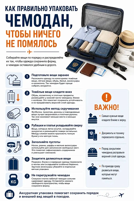 Как правильно упаковать чемодан, чтобы ничего не помялось